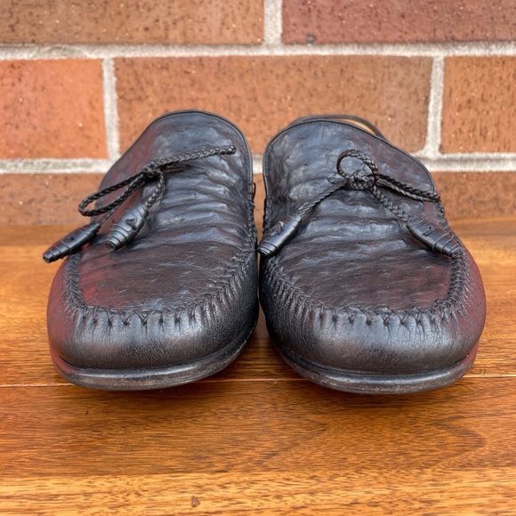 Johnston & Murphy Loafer Dress Shoes Mens 11 Black Genuine Ostrich Made In Italy - Picture 10 of 15